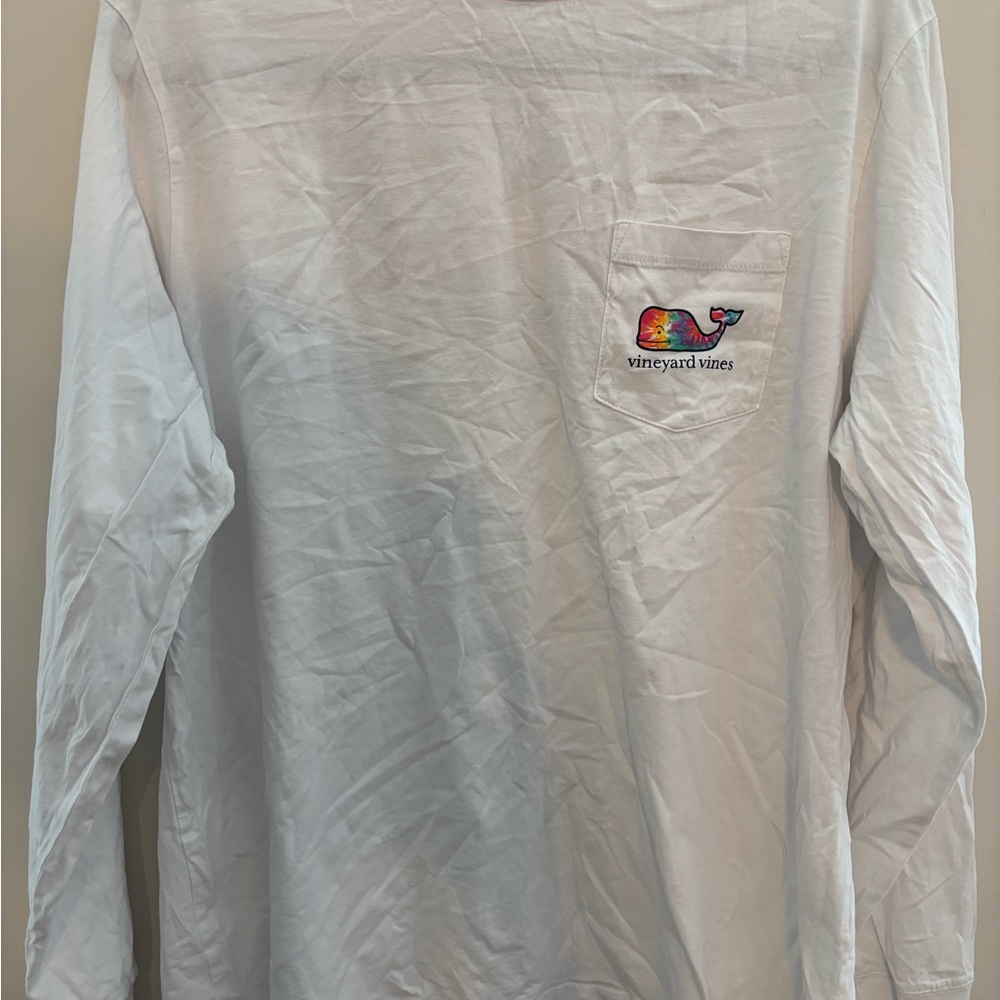 Vineyard Vines Men's White Long Sleeve Tee with Colorful Logo